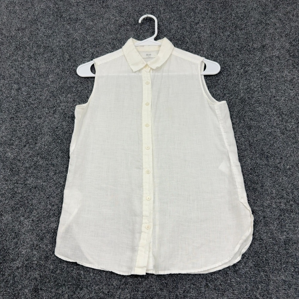 Uniqlo Shirt Womens XS White Linen Sleeveless Button Down Casual Minimalist